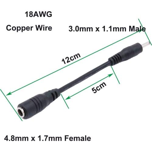 1Pc CCTV DC Power Plug 3.0mm x 1.1mm Male To 4.8mm x 1.7mm Female Jack Extension Connector Adapter Cable Cord