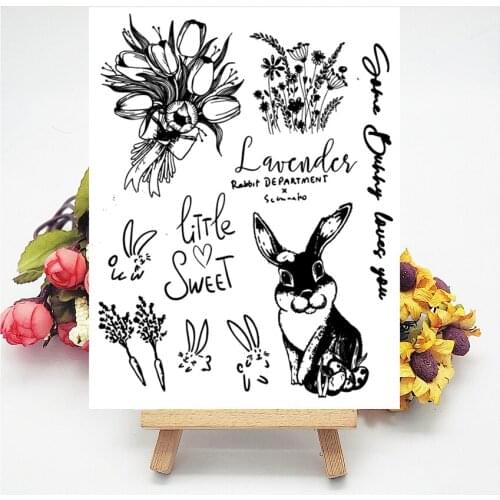 14x18CM rabbit bouquet Transparent Seal Clear Stamps Silicone Seal Roller Stamps DIY Scrapbook Album / Card Production Easter