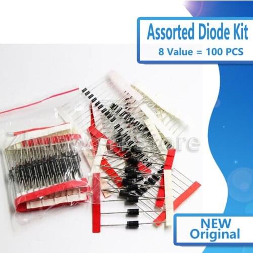1N4148 1N4007 1N5819 1N5399 1N5408 1N5822 FR107 FR207, 8 Values = 100 pcs, Electronic Components Package, Assorted Diode Kit