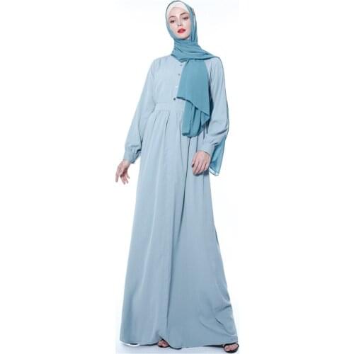 2021 Spot Basic Solid Color Dress Muslim Female Ethnic Style Long Dress