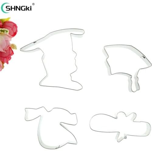 4 Pcs/set Silver Creative Baccalaureate Hat Diploma Stainless Steel Cutter Set Fondant Cake Decoration Tool Graduation Season
