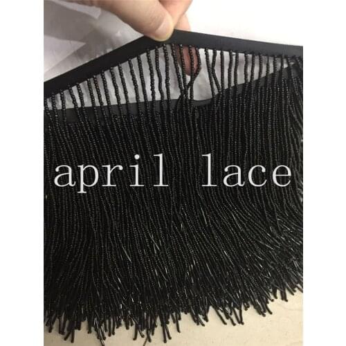 5yards cc004# 14-15cm width black beads fringe satin ribbon tassel for garment/decorative/home /wedding bridal gown dress