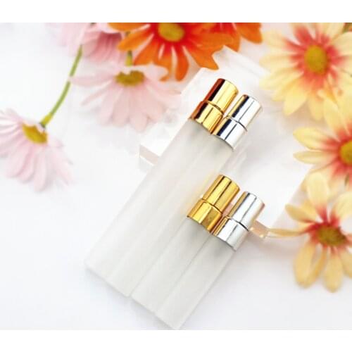 50pcs/lot 5ML 10ML Frosted Glass Spray Bottle Refill Perfume Atomizer Portable Mini Sample Vials with Gold Silver Black Cap
