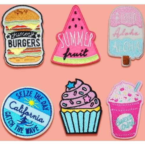 50pcs/Lot Embroidery Patches Letters Clothing Decoration Accessories Ice Cream Watermelon Diy Iron Heat Transfer Applique