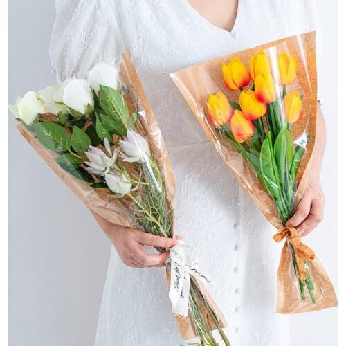 50pcs Flowers Wrapping Packaging Bag Transparent Kraft Paper Creative Single Flower Bag For Bouquet Party Supplies Wedding Decor