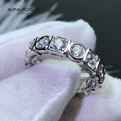 AINUOSHI 3.5mm Round Cut SONA Diamond Silver Engagement Eternity Rings Gifts For 925 Sterling Silver Geometric Rings