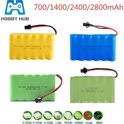 7.2V 700mAh 1400mAh 1800mAh 2400mAh 2800mAh Battery For Rc toys boat Cars Tanks Robots Gun NIMH AA 7.2v battery 1PCS For RC Boat