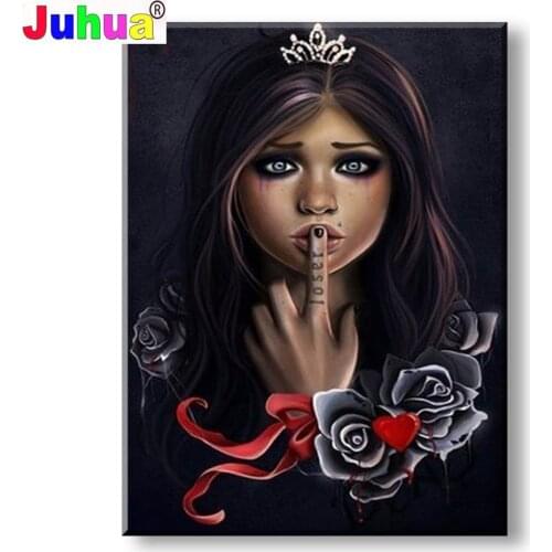 5D Diamond Painting Full Square/Round "Skull Girl "Picture DIY Diamond Embroidery Gothic Rose Woman Home Art Gift
