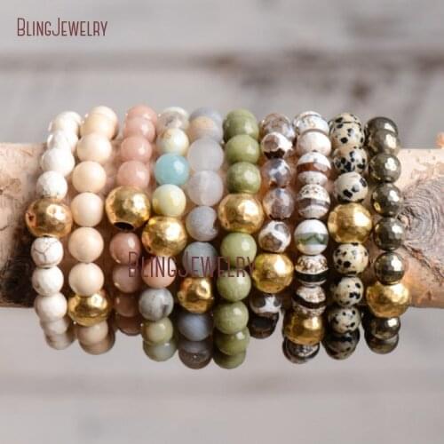 Gold Color Hammered Ball Bracelet Gray Agates Geode Druzy Amazonite Dzi Agates Beads Bracelets BM20273