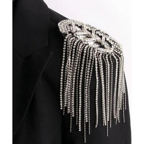 Shiny Tassel Rhinestone Epaulet Brooch Handmade Clothing Accessories Shoulder Jewelry Fashion Crystal Chain Epaulette
