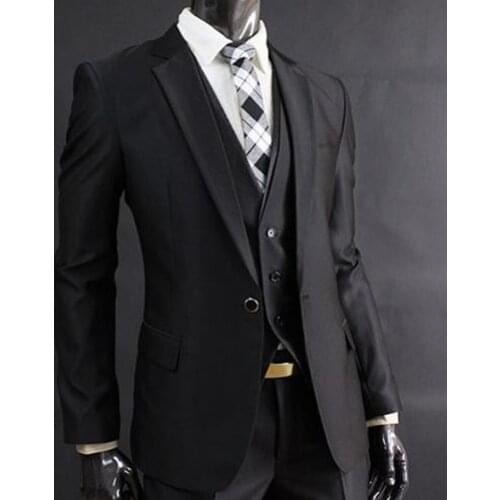 Black Mens Blazer Masculino Wedding Suits 2017 Tuxedo Custom Made Costume Homme Wedding Groom (jacket+pants+vest)