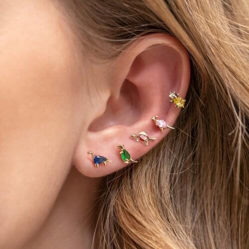 Zircon Cute Ins Pop Ear Nails Dinosaur Small Animal Personality Bar Cartilage Earring Conch Piercing Helix Stud Ear