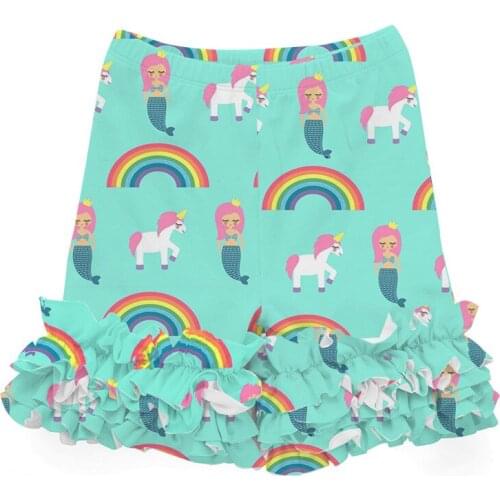 Little Mermaid Ruffle Icking Shorts Girls Shorts Summer Baby Girl Clothes Shorts Kids Girls Wholesale 1-8T Kids Icing Shorts
