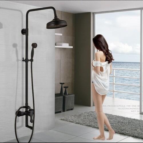 Uthyner 8 "Rain Shower Faucet Bathroom Shower Faucet Set Wall Mounted Mixer With Hand Sprayer 3-Model Switch Hot & Cold Water