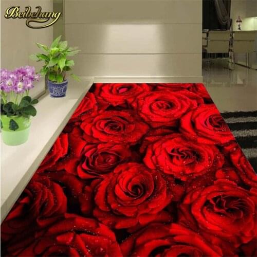 Beibehang Romantic red roses papel de parede Custom Photo Bathroom Mural PVC Wall paper Self-adhesive Waterproof Floor Wallpaper