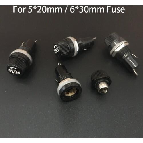 5*20mm 5x20mm 6*30mm 6x30mm Black Glass Tube Fuse Socket 10A/250V 15A/125V AC Panel Mounting Locking Nut Insurance Fuse Holder