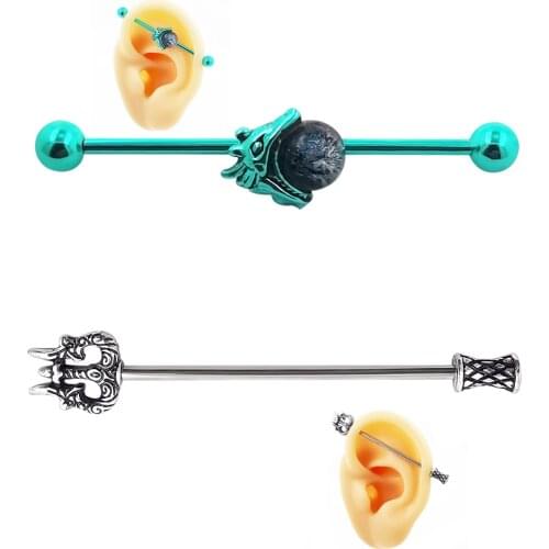 JHJT 1/2PC 14G/1.6mm Cool Industrial Barbell Bar Earring 316L Surgical Stainless Steel Star Cartilage Ear Piercing Body Jewelry