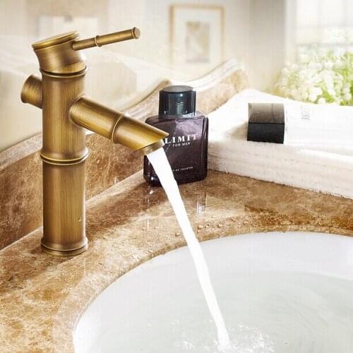 Kitchen sink faucet waterfall brass retro mixer taps bathroom faucets basin tap bamboo heightening hot and cold faucet DN24