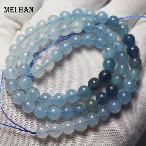 Meihan (1 strand/set) 6-6.5mm natural Brazil gradient color Aquamarine cyclosilicate round beads gem stone for jewelry making
