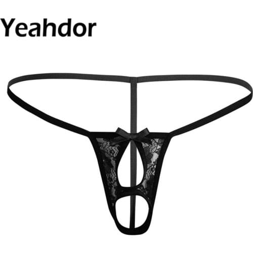 Men Open Butt Crotchless Sissy Lingerie Hollow Out Bulge Pouch Penis Hole Ball Lifter Bikini G-string Underwear Gay Sexy Panties