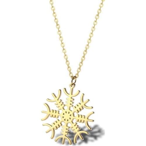 RIR Aegishjalmur Vegvisir Viking Necklace Helm of Awe Norse Runes Pendant Stainless Steel Protection Amulets Norse Mythology