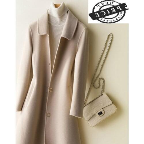 Autumn Women Coats Winter 100% Natural Wool Coat Female Slim Long Spring Clothes Elegant Sided Woolen Overcoat LWL1322