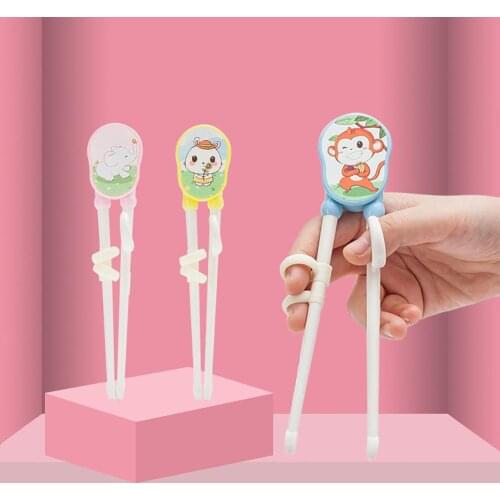 Cute Cartoon Animal Children Plastic Handle Chopsticks Reusable Training Feeding Tableware
