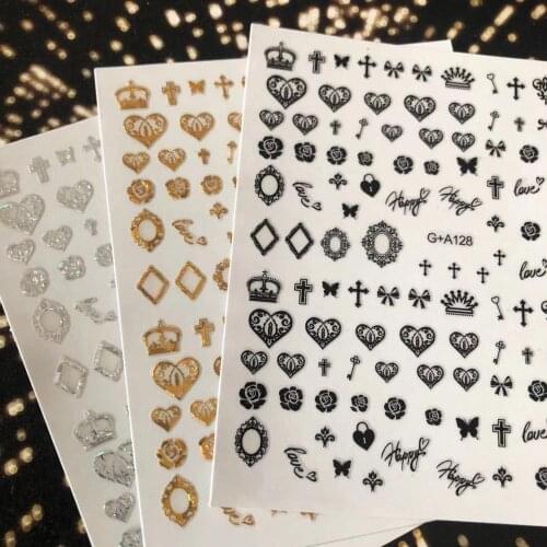 GA-128 serier cross shell heart Black White Gold Silver cross 3d nail art stickers decal diy nail tool decorations