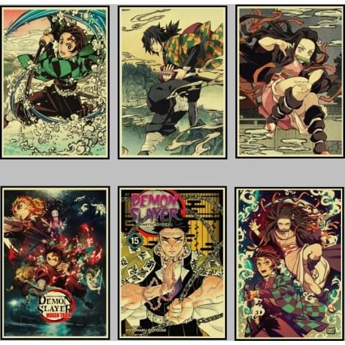 Anime Poster Demon Slayer Kimetsu No Yaiba Tanjirou Nezuko Anime Poster Kraft Paper Vintage Posters Room Decor Art Wall Sticker