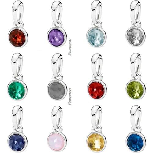 Authentic 925 Sterling Silver Month Droplet Birthstone With Crystal Charm Beads Fit Pandora Bracelet & Necklace Jewelry