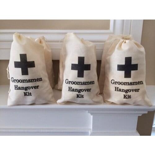 Custom Groomsmen Bachelor wedding Bachelorette Hangover recovery Survival Kits party Candy pouches favor bags