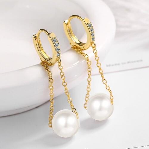 Gold Plated Long Tassel Pearl Pendant Earrings Personality Womens Chain Earrings Wedding Engagement Jewelry Dating Accessories