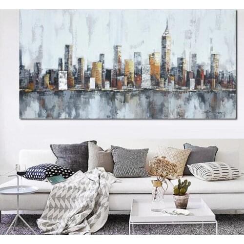 Hand Painted New York city building Oil Painting Abstract Bridge painting knife modern oil Painting wall Decor Wall Art picture