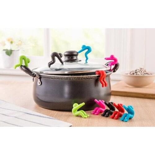 100PCS New Creative Cooking Tools pot cover heightening Spill control silicone Little people modelling prevent bop overflow
