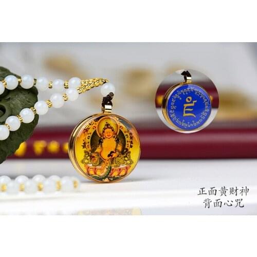 TOP GOOD 3PCS Greco-Buddhist pocket travel Mascot Safety Bless Yellow Jambhala Vajrasattva buddha COPPER Pendant Amulet box