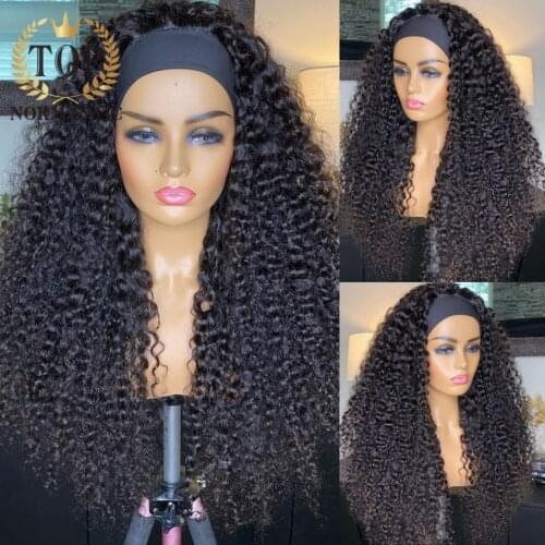 Topnormantic Nature Color Brazilian Remy Human Hair Deep Curly Headband Wigs For Women