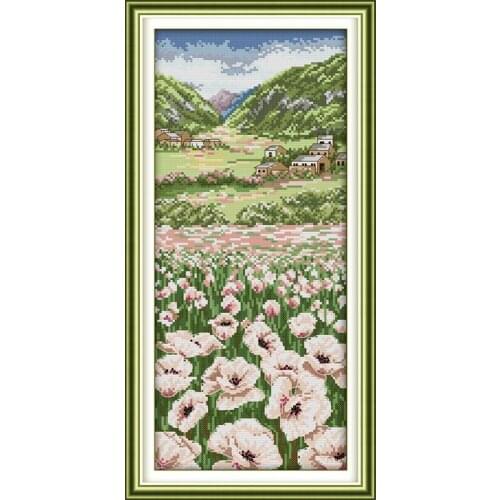 Everlasting Love Poppy fields(2) Chinese Cross Stitch Kits Ecological Cotton Stamped Printed 11CT DIY Christmas Decorations Gift