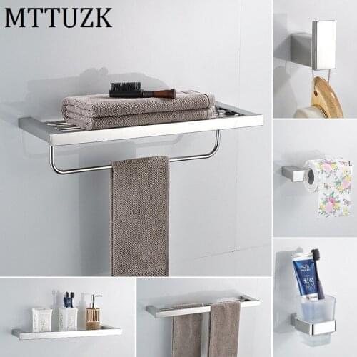 MTTUZK SUS304 stainless steel towel rack,towel bar,Shelf,Mirror Plated hardware set,robe hook,Toilet brush bathroom Accessories