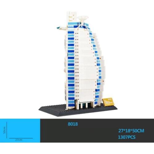 World famous Architecture Burj Al Arab Dubai The United Arab Emirates build block hotel model brick educational toy collection