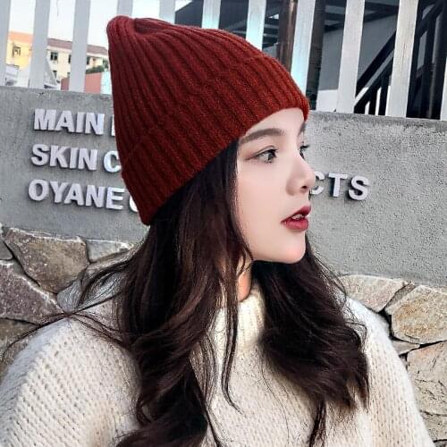 Winter Women Korean Style Fashion Creative Beanie Cap Couple Windproof Cold-Resistant Warm Vertical Striped Knitted Hat Tide D32