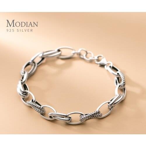 Modian New Design Geometric Ovel Interlock Bracelet for Unisex Fashion 925 Sterling Silver Vintage Pattern Bangle Fine Jewelry