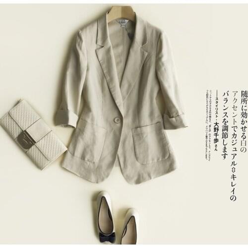 Womens suit autumn retro Candy-Color Ladies Blazers Jackets casual suit collar long cotton and linen suit jacket coat