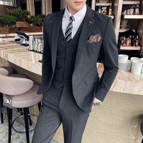 Plus Size S-7XL Fashion Boutique Slim Mens Business Casual Suit 3pcs Mens Set Groom Wedding Dress Tuxedo Jacket Coat Pants Vest