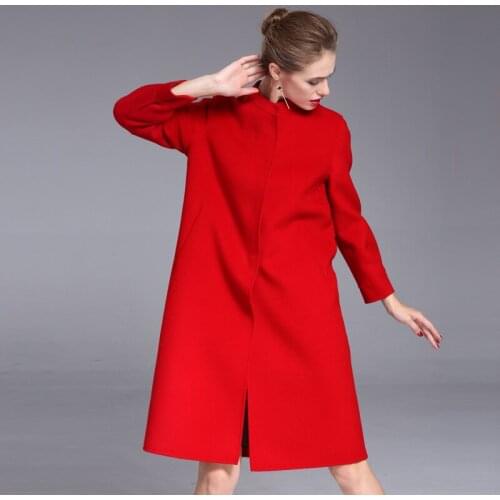 Womens winter overcoats red Double-sided wool cashmere outwear casual 2019 autumn plus size ladies fashion long free ship