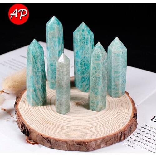 1PC Natural Amazonite Stone Jades Chalcedony Column Crystal Point Healing Wand Mineral Home Decoration Quartz