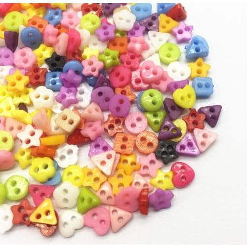 1000pcs 6mm Plastic Heart Round Star Flower Square Mixed Mini Buttons Sewing 2 Holes Tiny Doll Clothes Button For Scrapbooking
