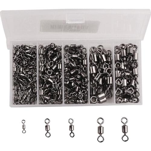 250pcs/Box Fishing Rolling Swivels Connector Hook Solid Rings Split Stainless Steel 8-Shape Snap 8#/4#/1# Sea Fishing Accessorie