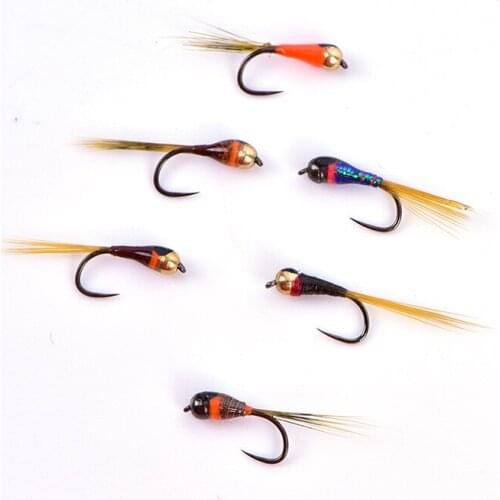 6PCS #16 Hook Tungsten Perdigon Nymph Small Beadheads Fly Rainbow Brown Trout Grayling Brook Trout Fishing Quick Sink Fly