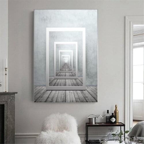 Abstract Door Painting Gray Nordic Posters and Prints Wall Art Picture for Living Room Decor No Frame