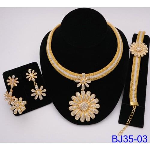 Free Shipping Latest Fashion Trendy Jewelry Set For Women Gold Silver Plated Beads Collar Necklace Earrings Bracelet Rings Sets